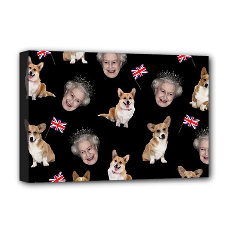 Queen Elizabeth s Corgis Pattern Deluxe Canvas 18  X 12   by Valentinaart