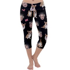 Queen Elizabeth s Corgis Pattern Capri Yoga Leggings by Valentinaart