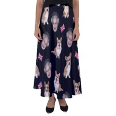 Queen Elizabeth s Corgis Pattern Flared Maxi Skirt by Valentinaart