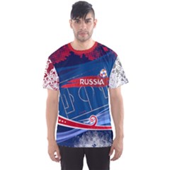 Steel Blue Russia Football Theme Men s Sports Mesh Tee