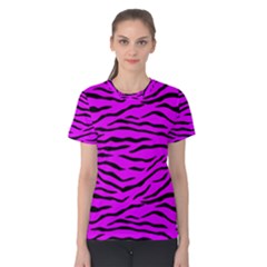 Hot Neon Pink And Black Tiger Stripes Women s Cotton Tee