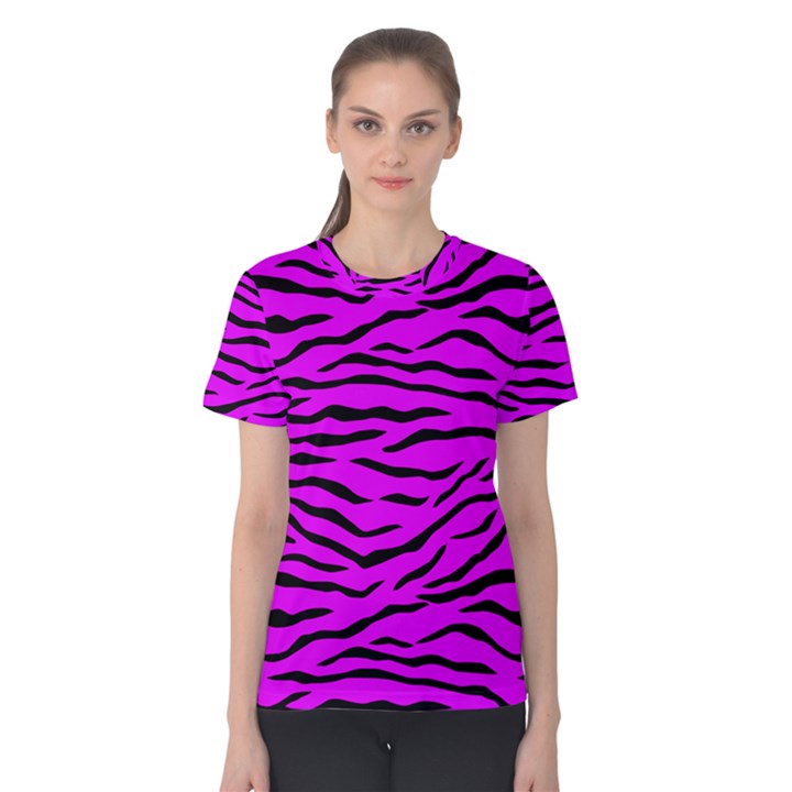 Hot Neon Pink and Black Tiger Stripes Women s Cotton Tee