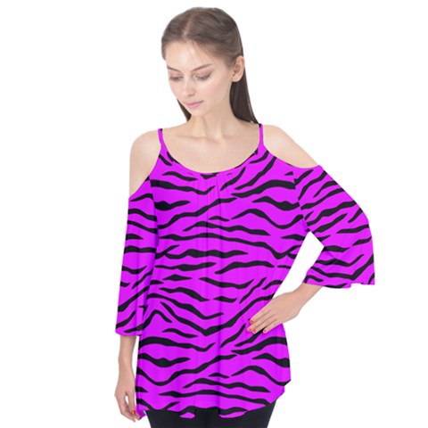 Hot Neon Pink And Black Tiger Stripes Flutter Tees by PodArtist