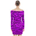 Hot Neon Pink and Black Tiger Stripes Long Sleeve Off Shoulder Dress View2