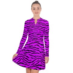 Hot Neon Pink And Black Tiger Stripes Long Sleeve Panel Dress by PodArtist