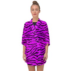 Hot Neon Pink And Black Tiger Stripes Half Sleeve Chiffon Kimono by PodArtist