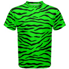 Bright Neon Green And Black Tiger Stripes  Men s Cotton Tee by PodArtist