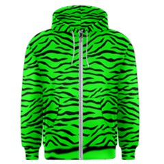 Bright Neon Green And Black Tiger Stripes  Men s Zipper Hoodie by PodArtist