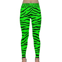 Bright Neon Green And Black Tiger Stripes  Classic Yoga Leggings by PodArtist