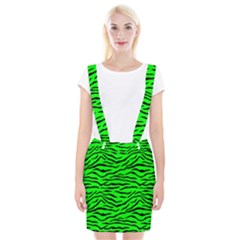 Bright Neon Green And Black Tiger Stripes  Braces Suspender Skirt by PodArtist