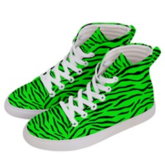 Bright Neon Green And Black Tiger Stripes  Men s Hi-top Skate Sneakers by PodArtist