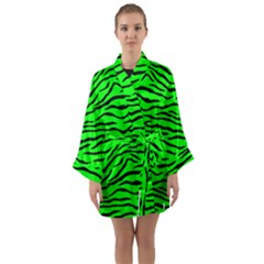 Bright Neon Green And Black Tiger Stripes  Long Sleeve Kimono Robe by PodArtist