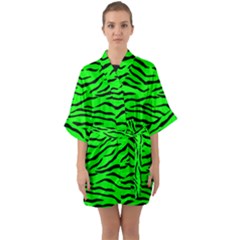 Bright Neon Green And Black Tiger Stripes  Quarter Sleeve Kimono Robe by PodArtist