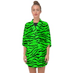 Bright Neon Green And Black Tiger Stripes  Half Sleeve Chiffon Kimono by PodArtist