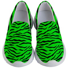 Bright Neon Green And Black Tiger Stripes  Kid s Lightweight Slip Ons by PodArtist