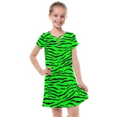 Bright Neon Green And Black Tiger Stripes  Kids  Cross Web Dress by PodArtist