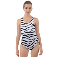 Black And White Tiger Stripes Cut-out Back One Piece Swimsuit by PodArtist