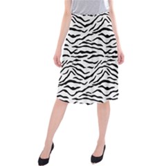 Black And White Tiger Stripes Midi Beach Skirt by PodArtist