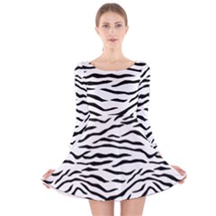 Black And White Tiger Stripes Long Sleeve Velvet Skater Dress by PodArtist