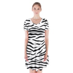 Black And White Tiger Stripes Short Sleeve V-neck Flare Dress by PodArtist