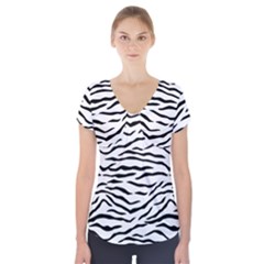 Black And White Tiger Stripes Short Sleeve Front Detail Top by PodArtist