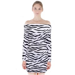 Black And White Tiger Stripes Long Sleeve Off Shoulder Dress by PodArtist