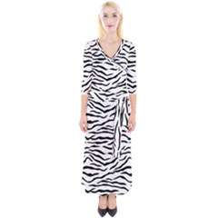 Black And White Tiger Stripes Quarter Sleeve Wrap Maxi Dress by PodArtist