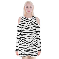 Black And White Tiger Stripes Velvet Long Sleeve Shoulder Cutout Dress by PodArtist