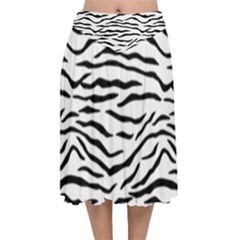 Black And White Tiger Stripes Velvet Flared Midi Skirt