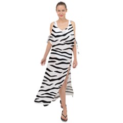 Black And White Tiger Stripes Maxi Chiffon Cover Up Dress by PodArtist