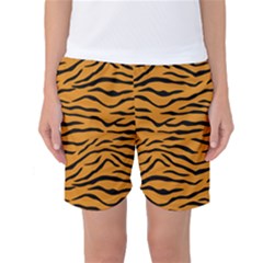 Orange And Black Tiger Stripes Women s Basketball Shorts by PodArtist