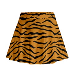 Orange And Black Tiger Stripes Mini Flare Skirt by PodArtist