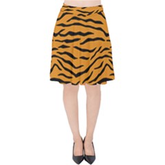 Orange And Black Tiger Stripes Velvet High Waist Skirt by PodArtist