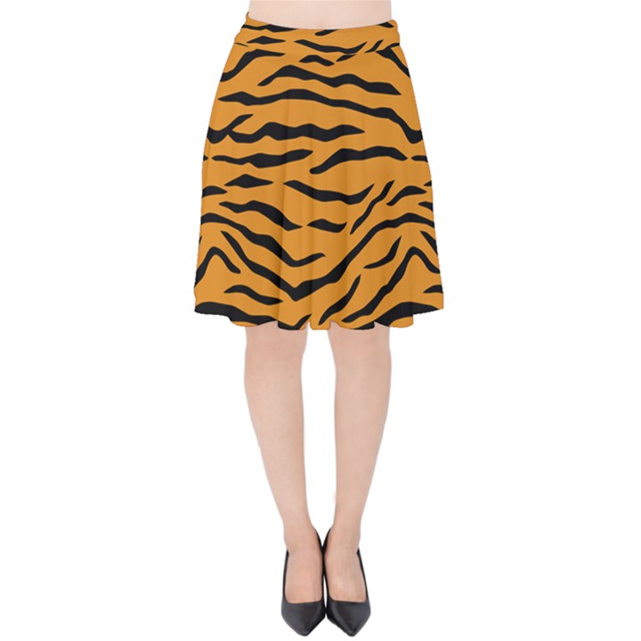 Orange and Black Tiger Stripes Velvet High Waist Skirt