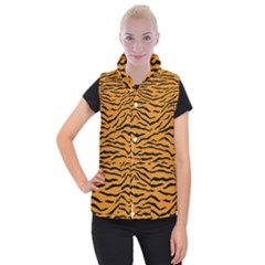 Orange And Black Tiger Stripes Women s Button Up Vest by PodArtist