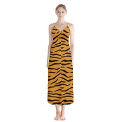 Orange And Black Tiger Stripes Button Up Chiffon Maxi Dress by PodArtist