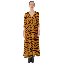 Orange And Black Tiger Stripes Button Up Boho Maxi Dress by PodArtist