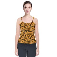 Orange And Black Tiger Stripes Velvet Spaghetti Strap Top by PodArtist