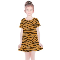 Orange And Black Tiger Stripes Kids  Simple Cotton Dress by PodArtist