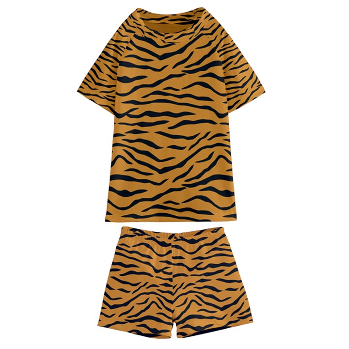 Orange and Black Tiger Stripes Kids  Swim Tee and Shorts Set