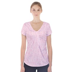 Elios Shirt Faces In White Outlines On Pale Pink Cmbyn Short Sleeve Front Detail Top by PodArtist