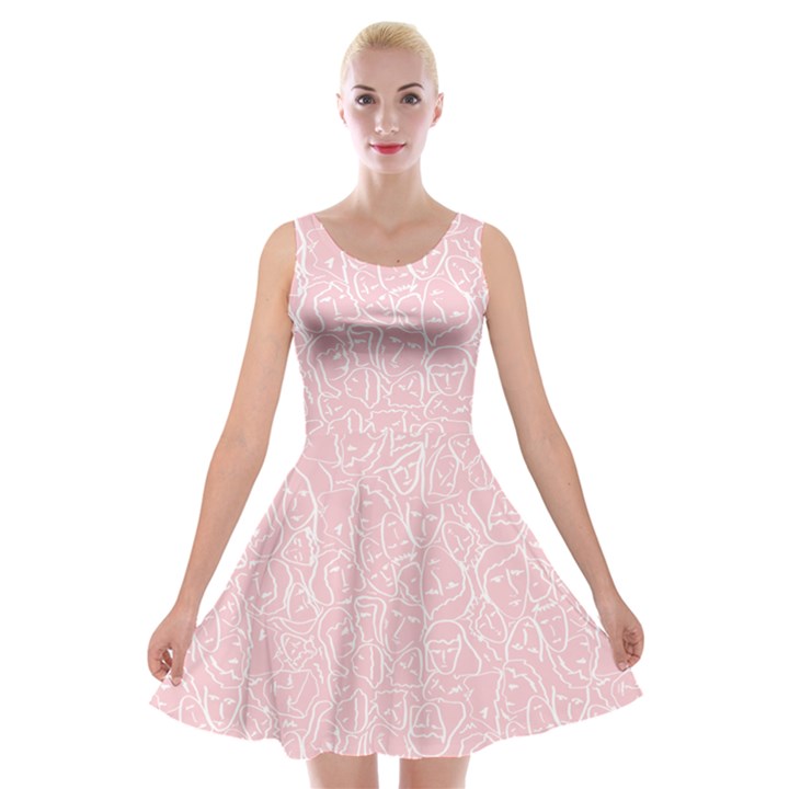 Elios Shirt Faces in White Outlines on Pale Pink CMBYN Velvet Skater Dress