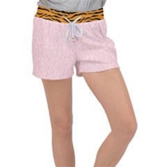 Elios Shirt Faces In White Outlines On Pale Pink Cmbyn Women s Velour Lounge Shorts by PodArtist