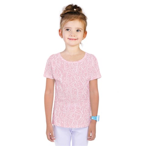 Elios Shirt Faces In White Outlines On Pale Pink Cmbyn Kids  One Piece Tee by PodArtist