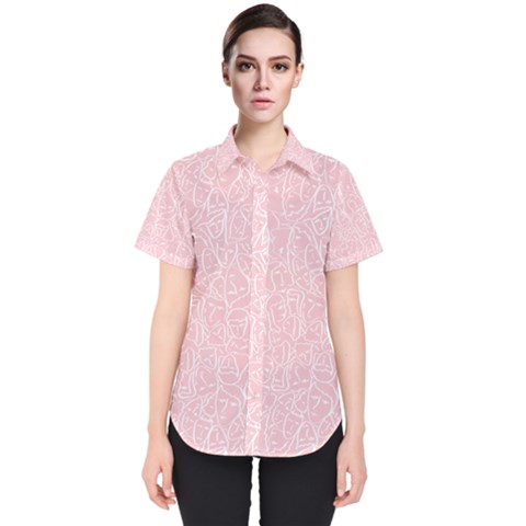 Elios Shirt Faces In White Outlines On Pale Pink Cmbyn Women s Short Sleeve Shirt by PodArtist