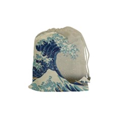 The Classic Japanese Great Wave Off Kanagawa By Hokusai Drawstring Pouches (medium)  by PodArtist