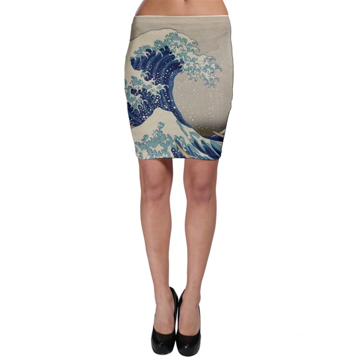 The Classic Japanese Great Wave off Kanagawa by Hokusai Bodycon Skirt