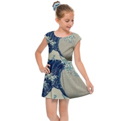 The Classic Japanese Great Wave Off Kanagawa By Hokusai Kids Cap Sleeve Dress by PodArtist