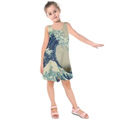 The Classic Japanese Great Wave Off Kanagawa By Hokusai Kids  Sleeveless Dress by PodArtist