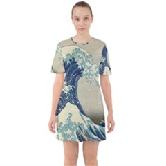 The Classic Japanese Great Wave Off Kanagawa By Hokusai Sixties Short Sleeve Mini Dress by PodArtist